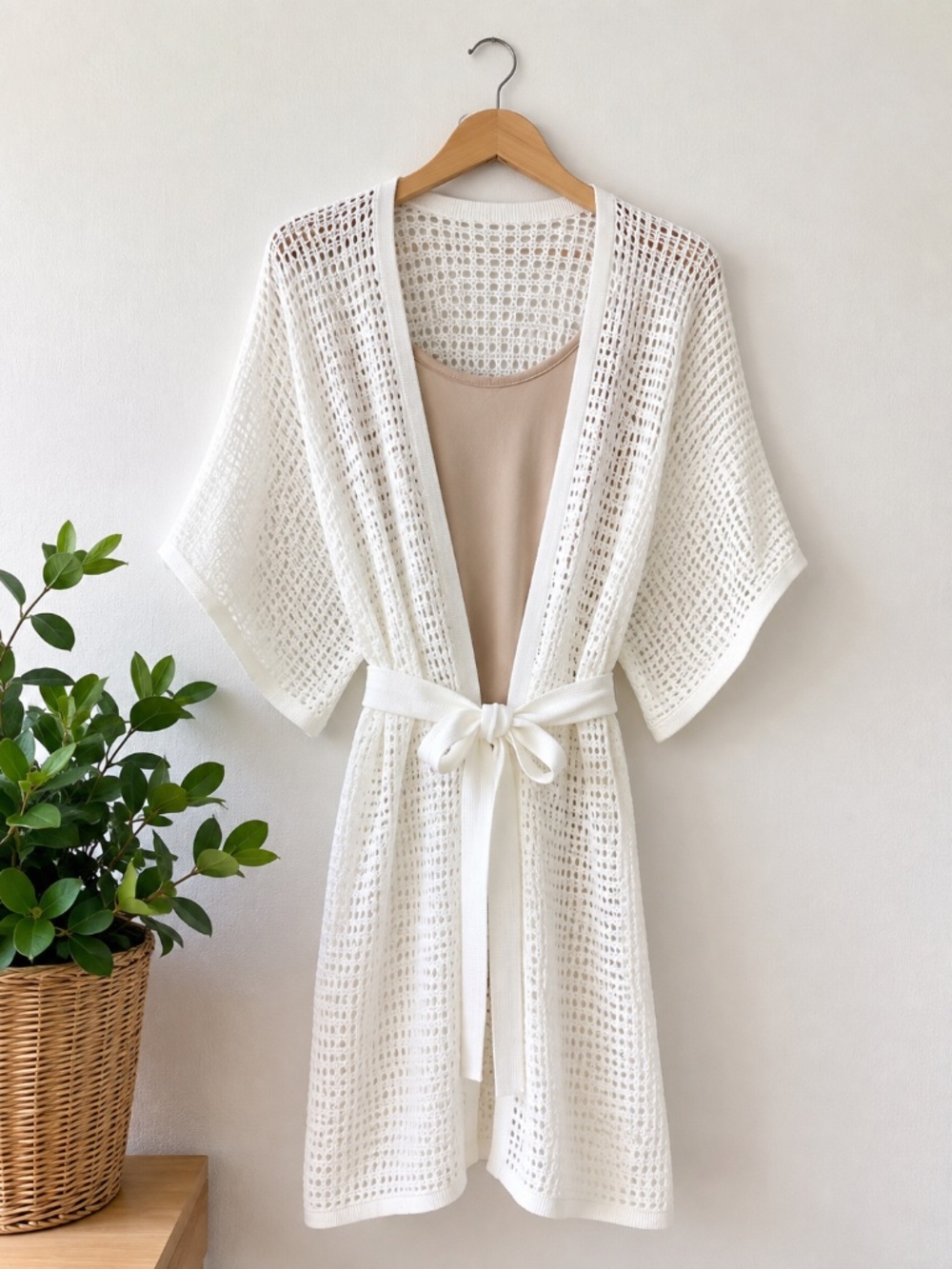 Vince Open Knit Belted Cardigan White Cotton NWT One Size